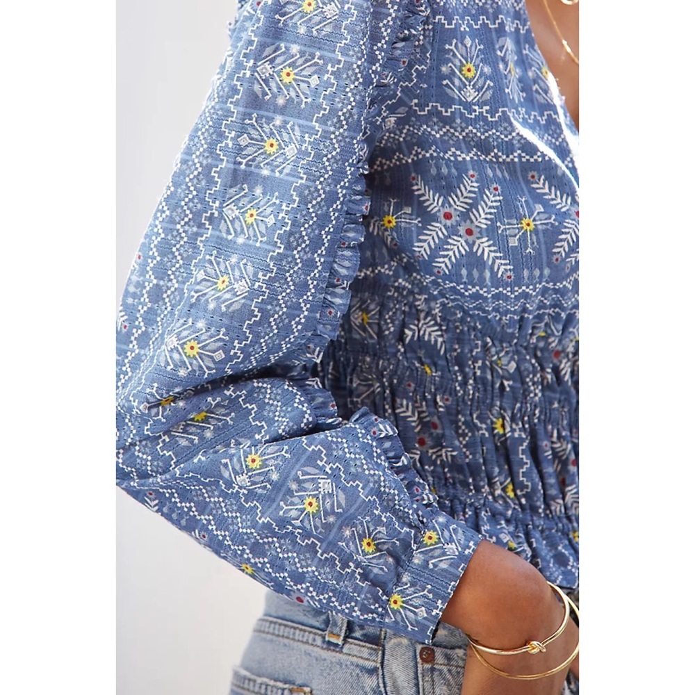 NWT ANTHROPOLOGIE FOREVER THAT GIRL EMBROIDERED SMOCKED BLOUSE - Picture 4 of 5